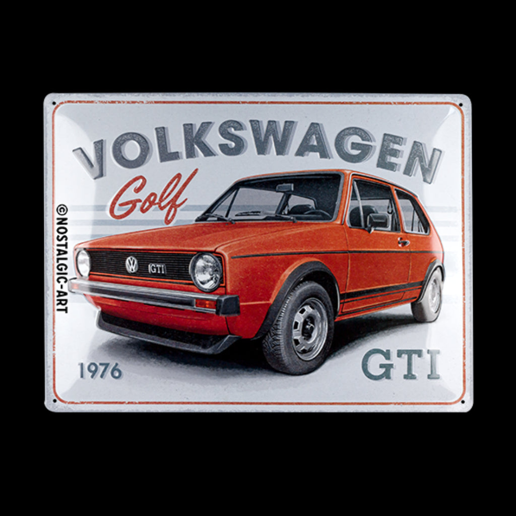 Blechschild 30 x 40 cm »VW Golf - GTI 1976« Lizensiert & Made in Germany